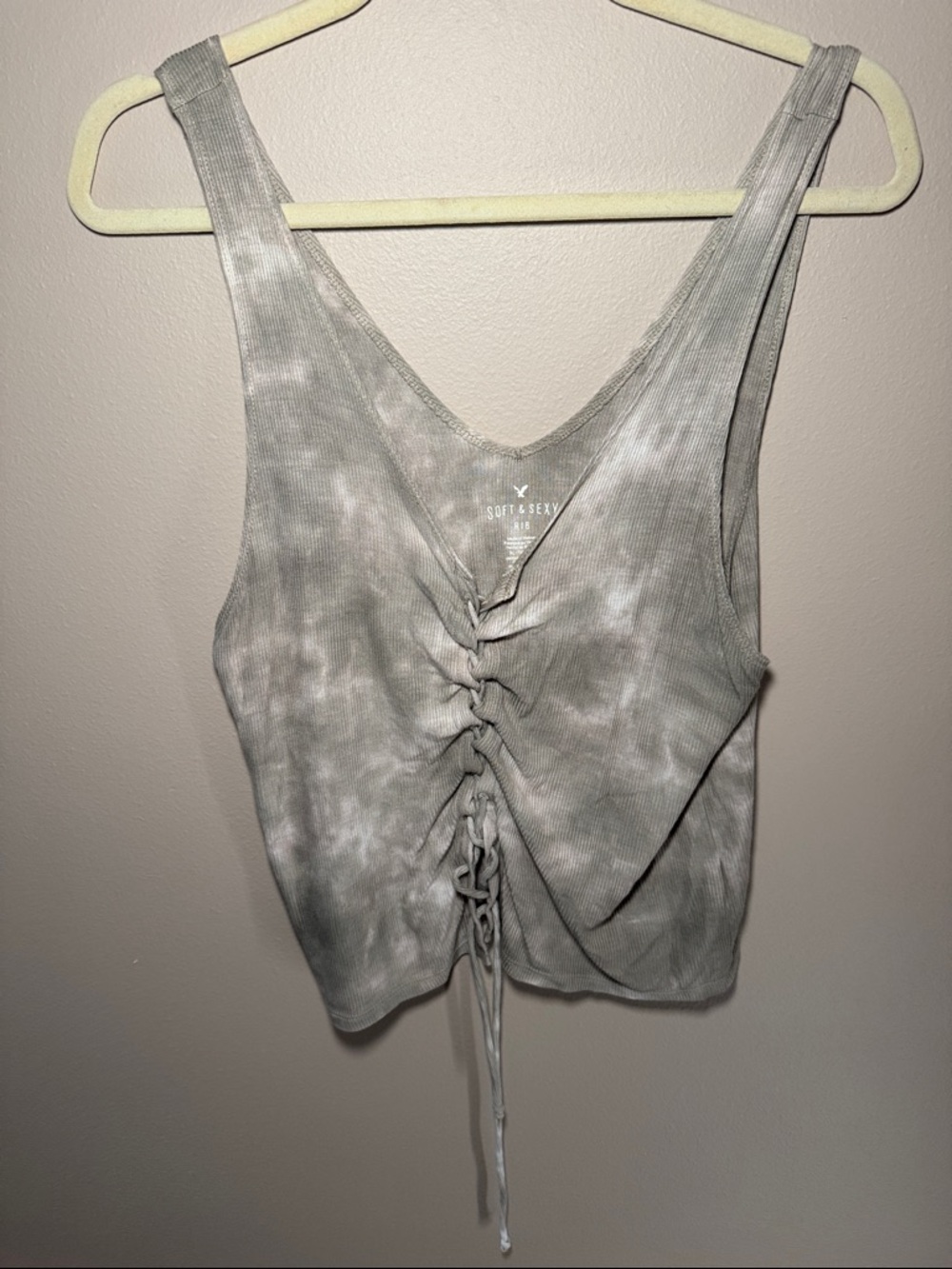 American Eagle Outfitters olive Tie-Front Tank with Ruched Detail